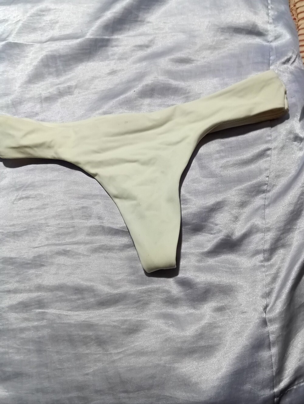 Victoria's Secret White Cream Bikini Thong Bottom with Gold Logo Plate
